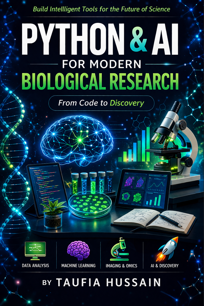 Cover of the book Python & AI for Modern Biological Research by Taufia Hussain