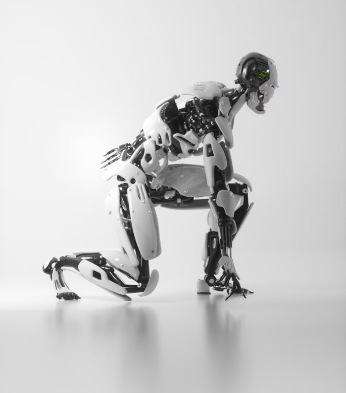 Robotics and embodied AI concept with robotic hand and sensor data