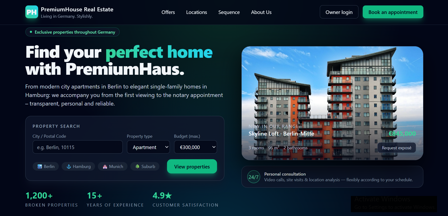 Premium Haus Immobilien – desktop homepage preview
